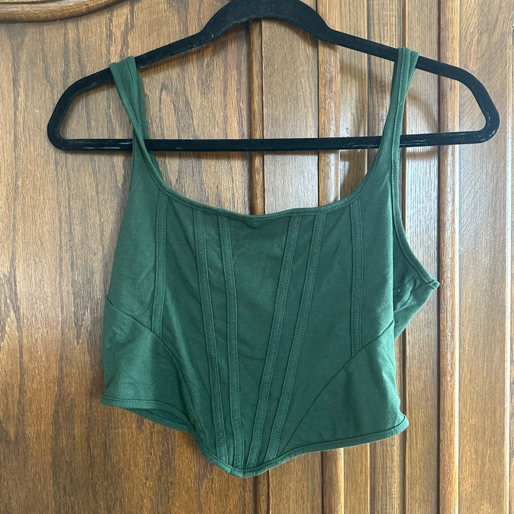 Women’s Green Cropped Corset-Style Tank Top